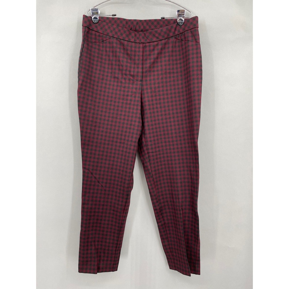 J.Jill Ponte Slim Leg Pants Womens XL Burgundy Black Gingham Check Stretch